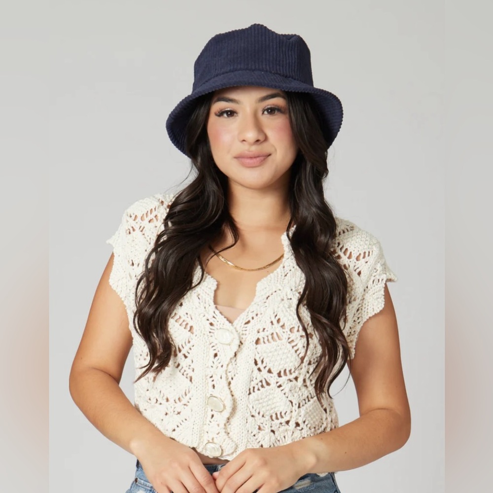 Free People x San Diego Hat Company Pepin bucket hat in navy one size